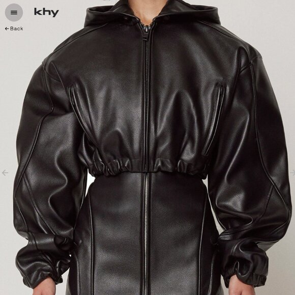 Faux Leather Cropped Hooded Jacket - Picture 1 of 3